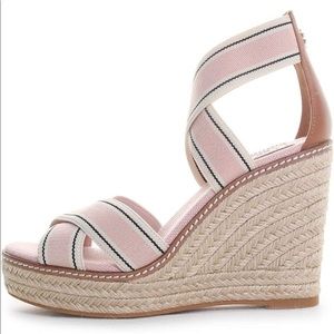 Tory Burch Frieda Blush Strappy Woven Espadrilles Wedge Platforms 9.5